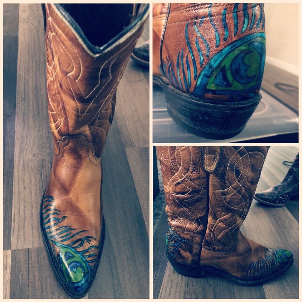 Hand Painted Peacock Feather Boots
